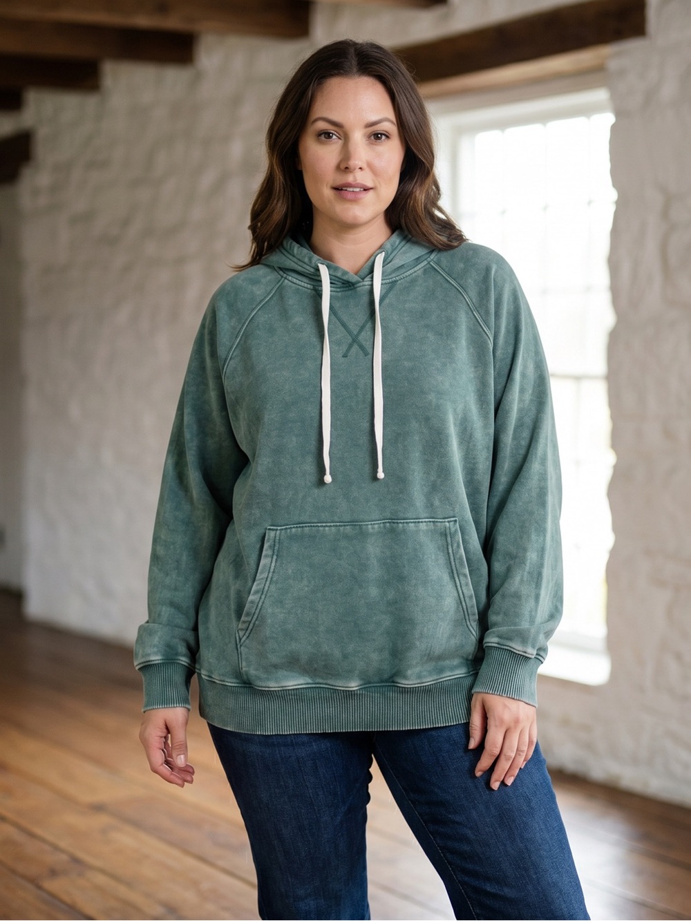 Zenana Outfitters Oversized Mineral Washed Jade Green Hoodie